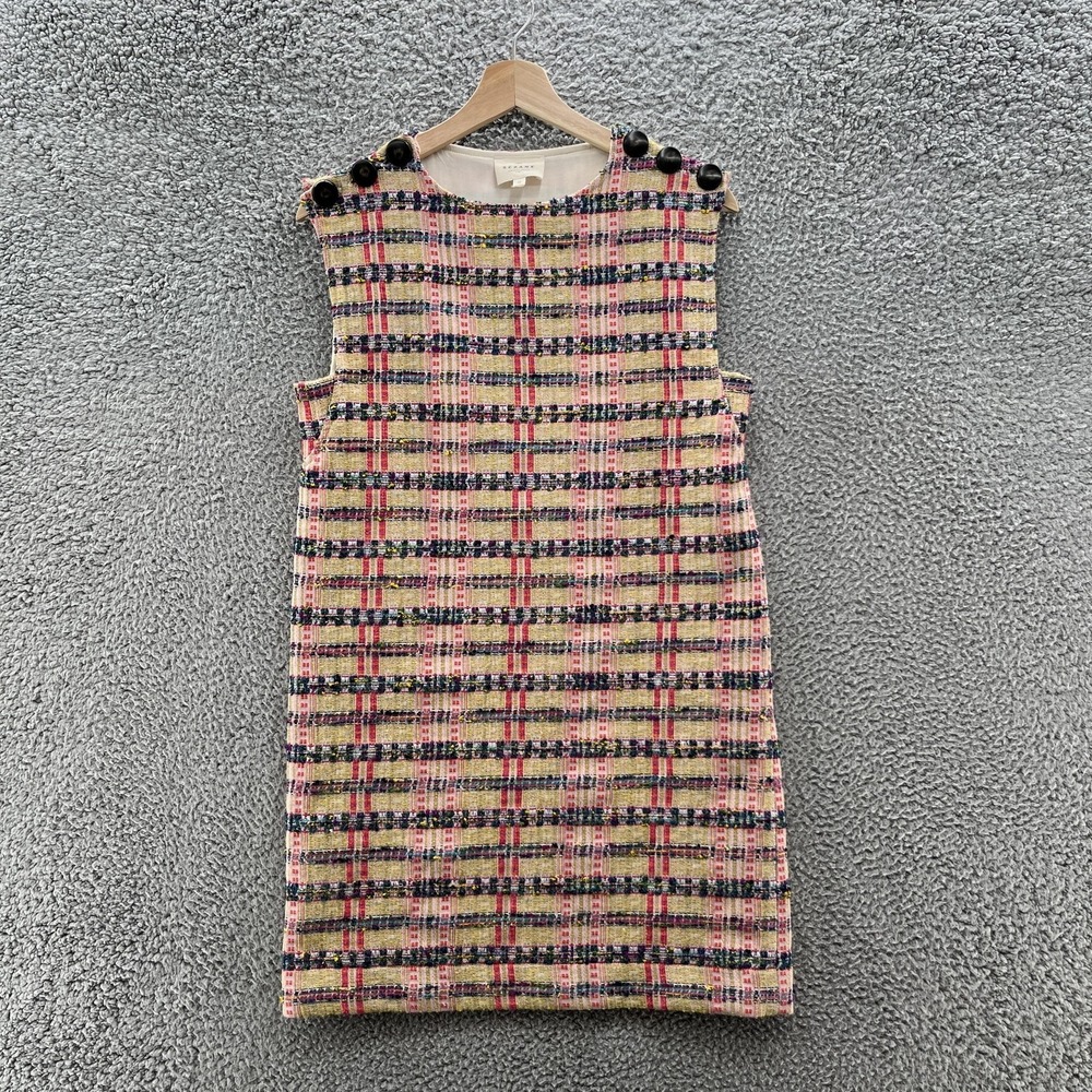 Sleeveless Pink Plaid Tweed Mini Dress